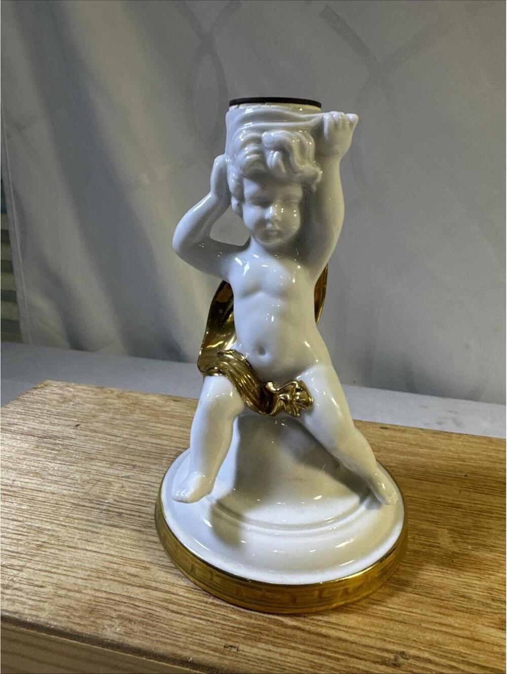 INARCO Japan porcelain and Gold Tone Cherub Candle Holder 5.7"tall x 3.5”